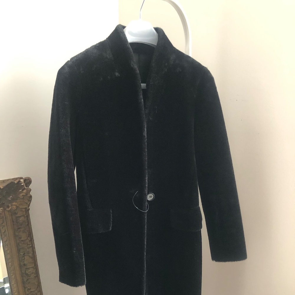 Zara long black teddy plush faux fur coat-size small